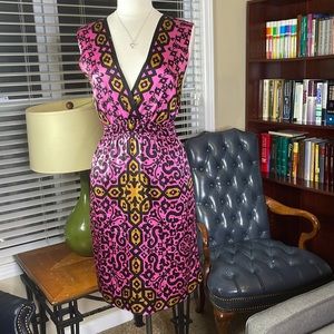 Hale Bob Pink, Black, and Gold Paisley Printed Silk Dress